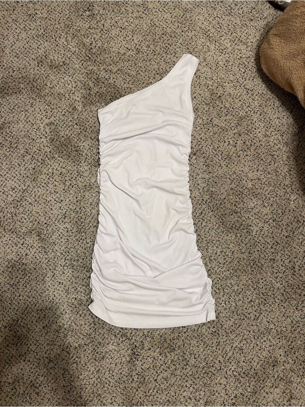 White One-Shoulder Ruched Sheath Dress